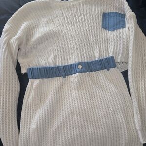 White Sweater with Blue Accents